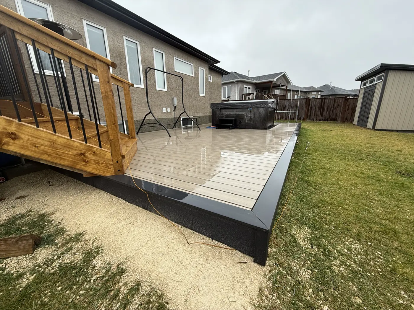 The deck from the gravel bed at its edge