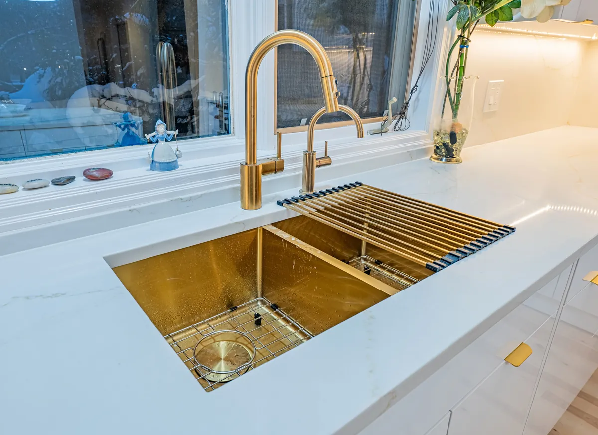 Gold undermount sink and matching faucet